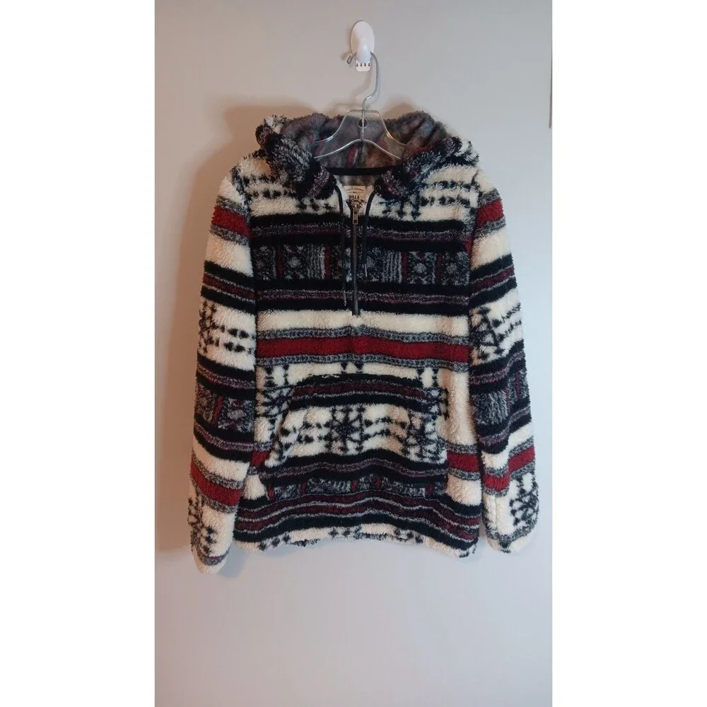 Billabong Cozy For Keeps Mulicolor 1/4 Zip Sherpa Pullover Sz Medium